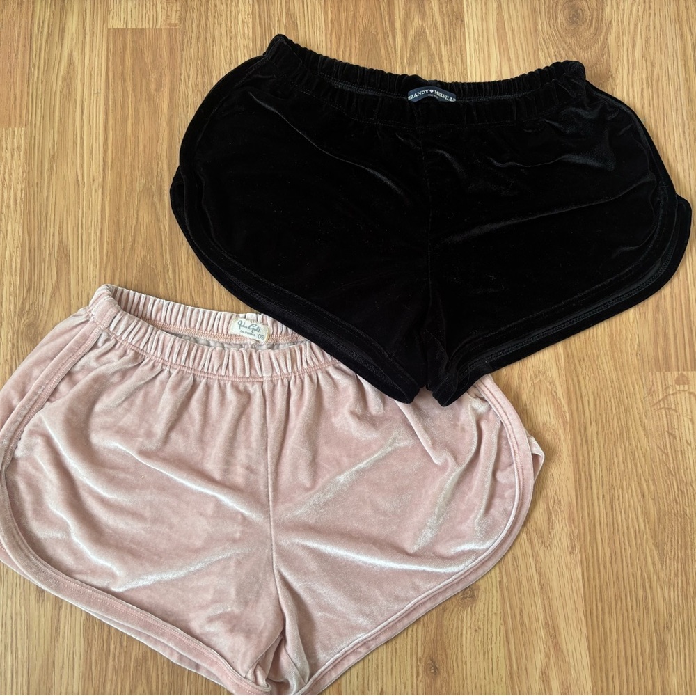Brandy Melville Black and Pink Velvet Shorts